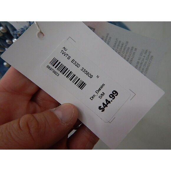 Valleygirl Denim Push Up Bustier Crop Top with Beaded Pearls, S/M - Picture 2 of 4